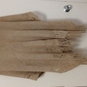 Soft Beige Knit Tassels Poncho